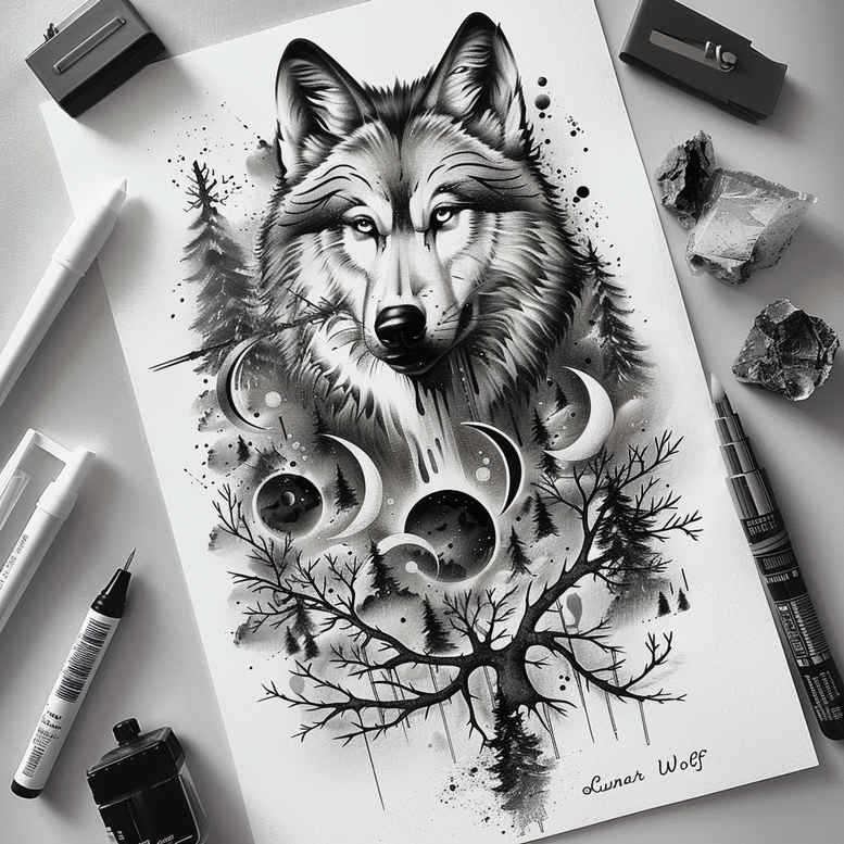 wolves tattoo design ideas mirrored effect primal instinct for lower chest