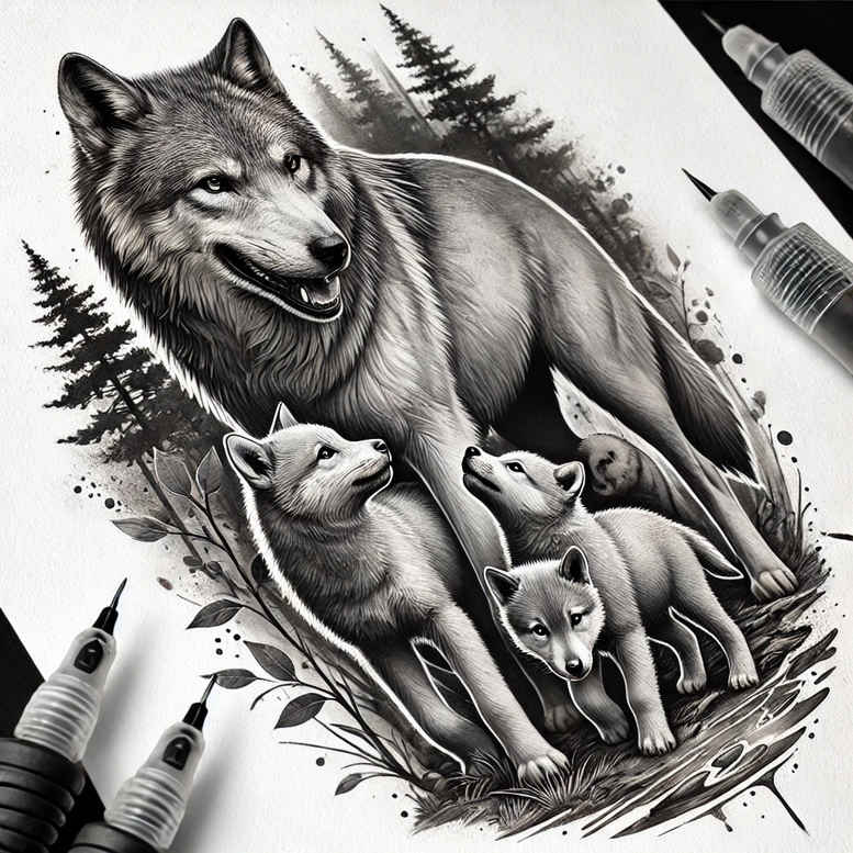 wolves tattoo design ideas Surrealism abstract forms primal instinct stands for determination