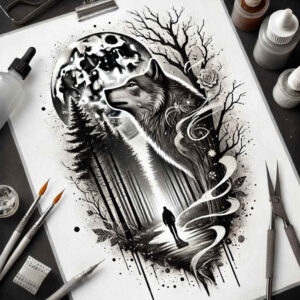 wolves tattoo design ideas Neotraditional balanced tones rugged survival for lower thigh
