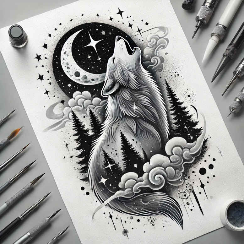wolves tattoo design ideas Realism realistic structure shadow runner for scapula