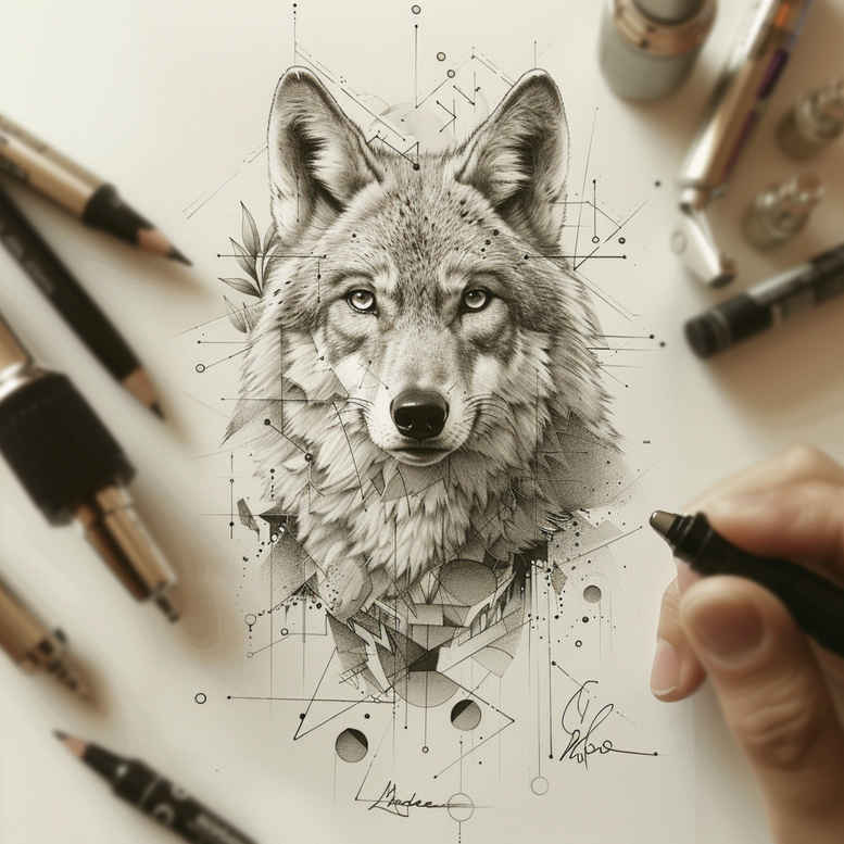 wolves tattoo design ideas Realism depth of field sharp senses for scapula