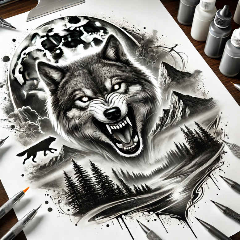 wolves tattoo design ideas refined contrast silent predator for lower leg