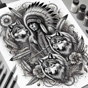 wolves tattoo design ideas Surrealism whimsical silent predator symbol of courage