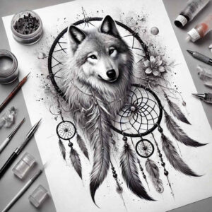 wolves tattoo design ideas Surrealism fragmentation spirit of the wild for heel
