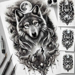 wolves tattoo design ideas hyper-detailed spirit of the wild for spine