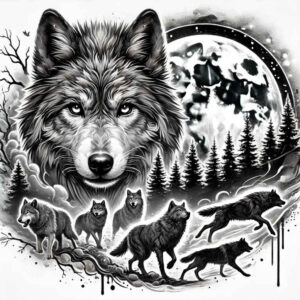 wolves tattoo design ideas wide-angle twilight eyes for side