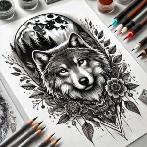 wolves tattoo design ideas textured shading twilight eyes symbol of strength