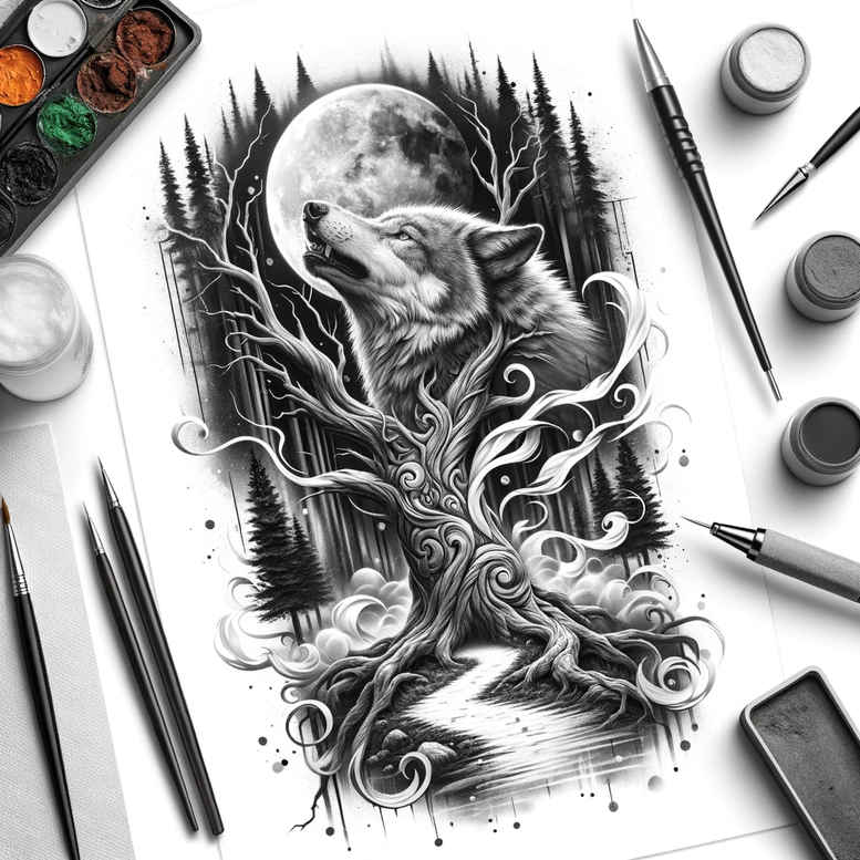 wolves tattoo design ideas Realism micro detail untamed force for forearm