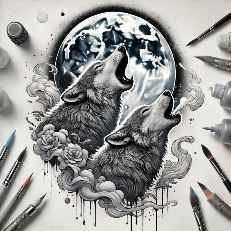 wolves tattoo design ideas Surrealism chromatic aberration untamed force for inner arm
