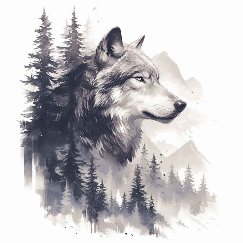 wolves tattoo design ideas Surrealism dreamscape wild soul for sternum