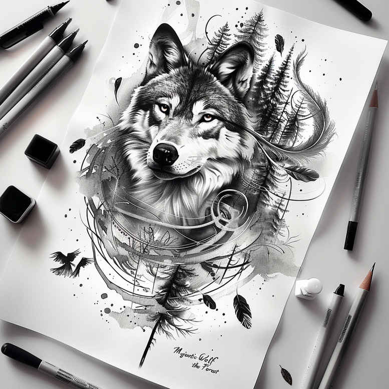 wolves tattoo design ideas enhanced color wilderness call for lower chest