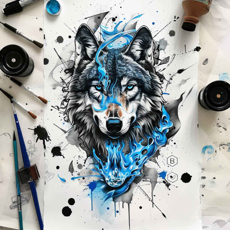 wolves tattoo design ideas CGI-rendered wilderness call for sternum