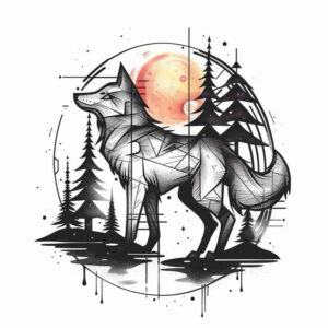 tribal-wolf-tattoo – tattoo design ideas free ai generated – neotraditional-balanced-color – for-lower-leg – Gallery: wolves-inkby-ai