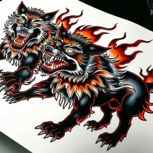 tribal-wolf-tattoo – tattoo design ideas free ai generated – neotraditional-textured-fills – for-temple – Gallery: wolves-inkby-ai