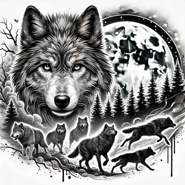 tribal-wolf-tattoo – tattoo design ideas free ai generated – realism-balanced-light – for-chest – Gallery: wolves-inkby-ai
