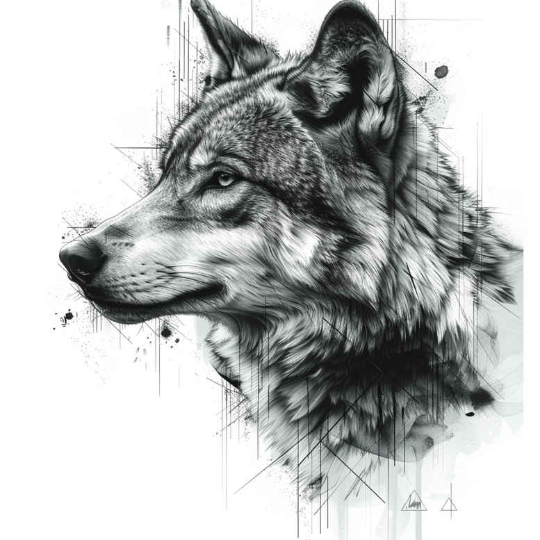 wave-wolf-tattoo – tattoo design ideas free ai generated – neotraditional-clean-fill – for-thigh – Gallery: wolves-inkby-ai