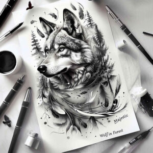 wolf-tattoo – tattoo design ideas free ai generated – neotraditional-modern-classic – for-full-back – Gallery: wolves-inkby-ai