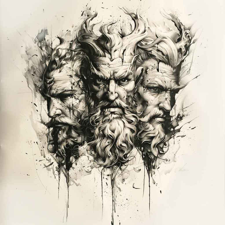 celestial-motif-tattoo – tattoo design ideas free ai generated – surrealism-chromatic-aberration – for-outer-arm – Gallery: zeus-inkby-ai