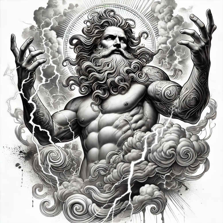 detailed-zeus-tattoo – tattoo design ideas free ai generated – neotraditional-clean-contrast – for-foot – Gallery: zeus-inkby-ai