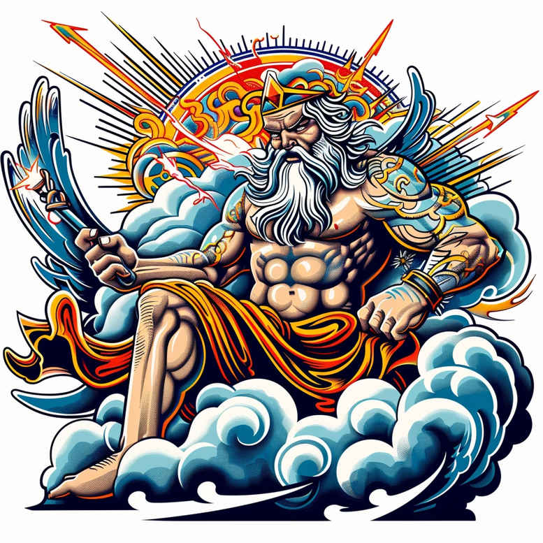 zeus tattoo design ideas Realism dynamic shadows celestial king strength and power