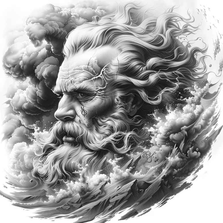 zeus tattoo design ideas expressive lines cloud throne stands for courage