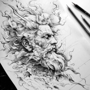 zeus tattoo design ideas Surrealism hyperreal cosmic rule symbolising resilience