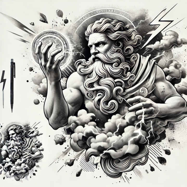 zeus tattoo design ideas Surrealism psychological depth divine lightning for heel