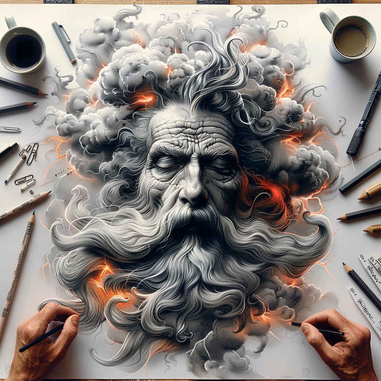 zeus tattoo design ideas Surrealism symbolic motifs divine lightning symbolising resilience
