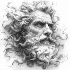 zeus tattoo design ideas fine-line mythic storm for upper shoulder