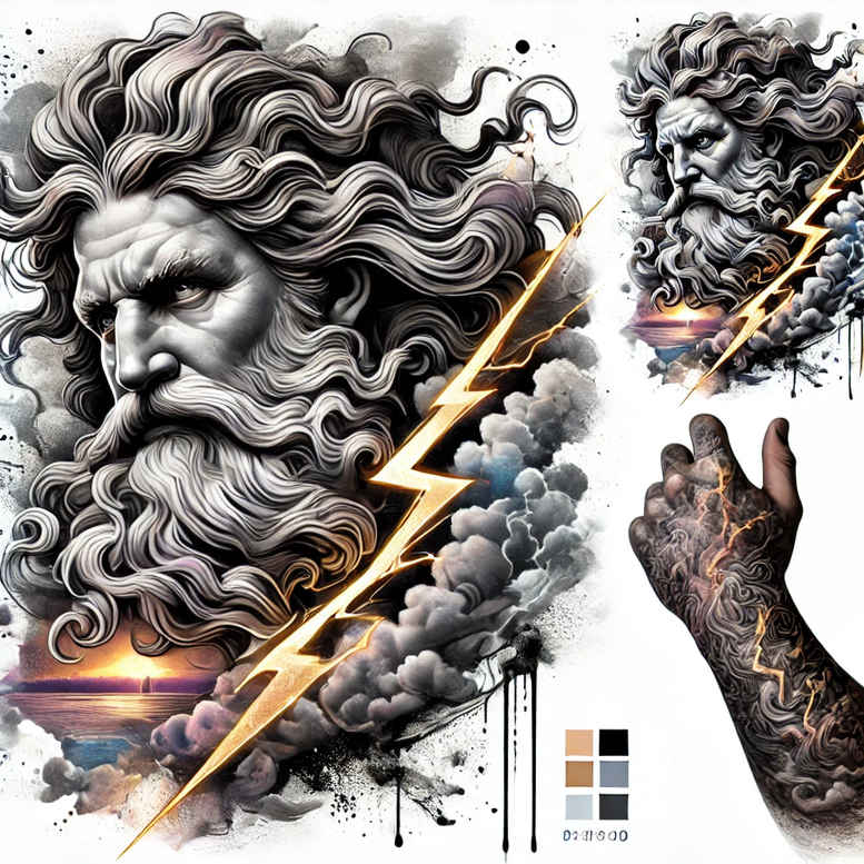 zeus tattoo design ideas textured Olympian power symbolising endurance