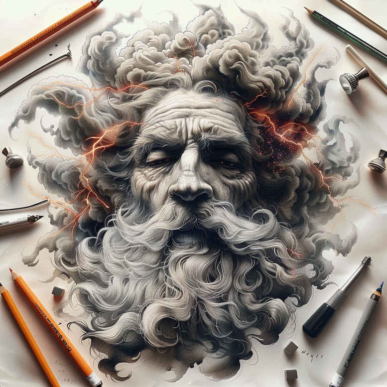 zeus tattoo design ideas Surrealism unearthly thunder roar for lower chest