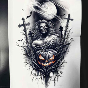destruction-motif-tattoo-distorted-for-shoulder-blade – tattoo design ideas free ai generated – Gallery: zombies-inkby-ai