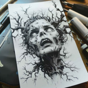 death-and-life-tattoo-bizarre-for-lower-chest – tattoo design ideas free ai generated – Gallery: zombies-inkby-ai