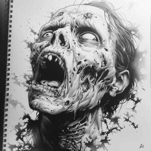 line-zombie-tattoo-deformed-for-upper-chest – tattoo design ideas free ai generated – Gallery: zombies-inkby-ai