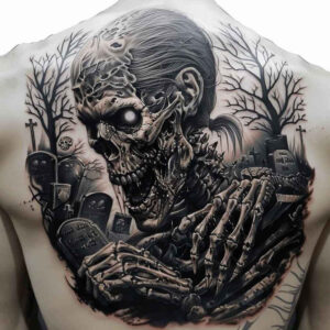 zombies tattoo design ideas vivid hues creepy smile embodying courage