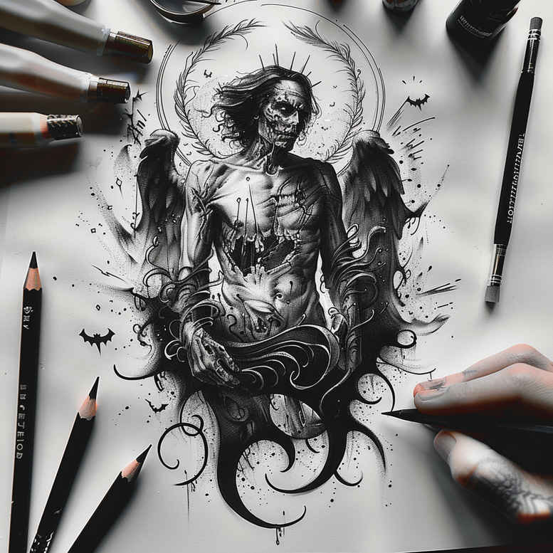 angel – tattoo design ideas free ai generated – realism-photo-realistic – for-arm – Gallery: angel-inkby-ai