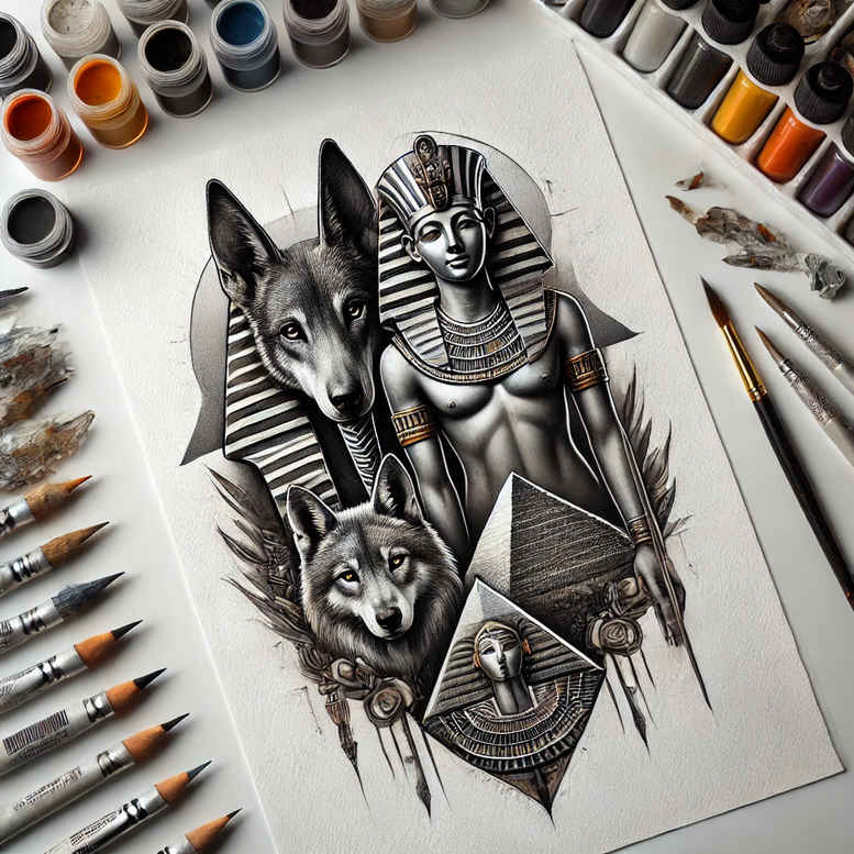 anubis tattoo design ideas vivid gradients deity for upper arm