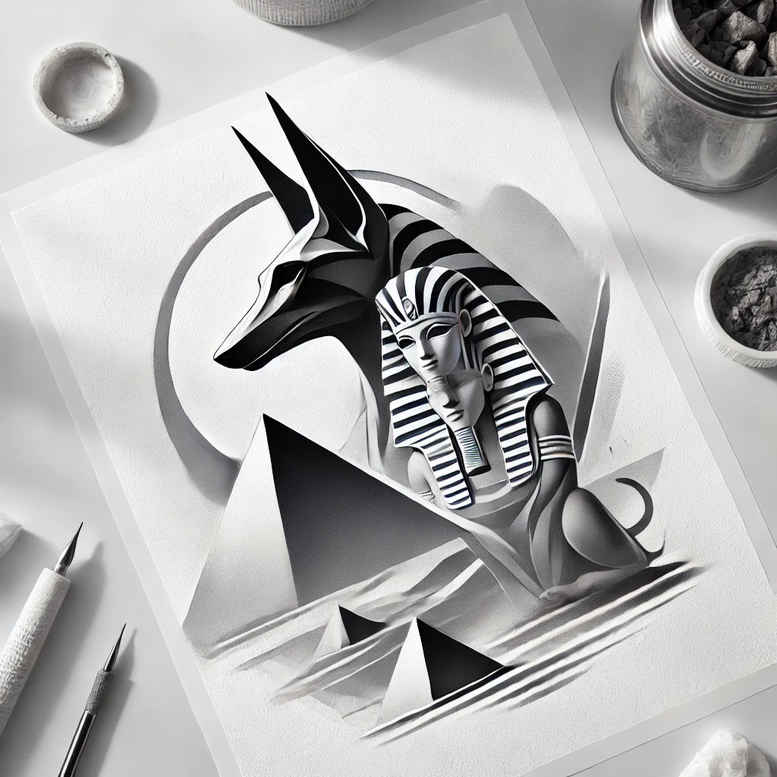anubis tattoo design ideas Realism refined lines guardian for back