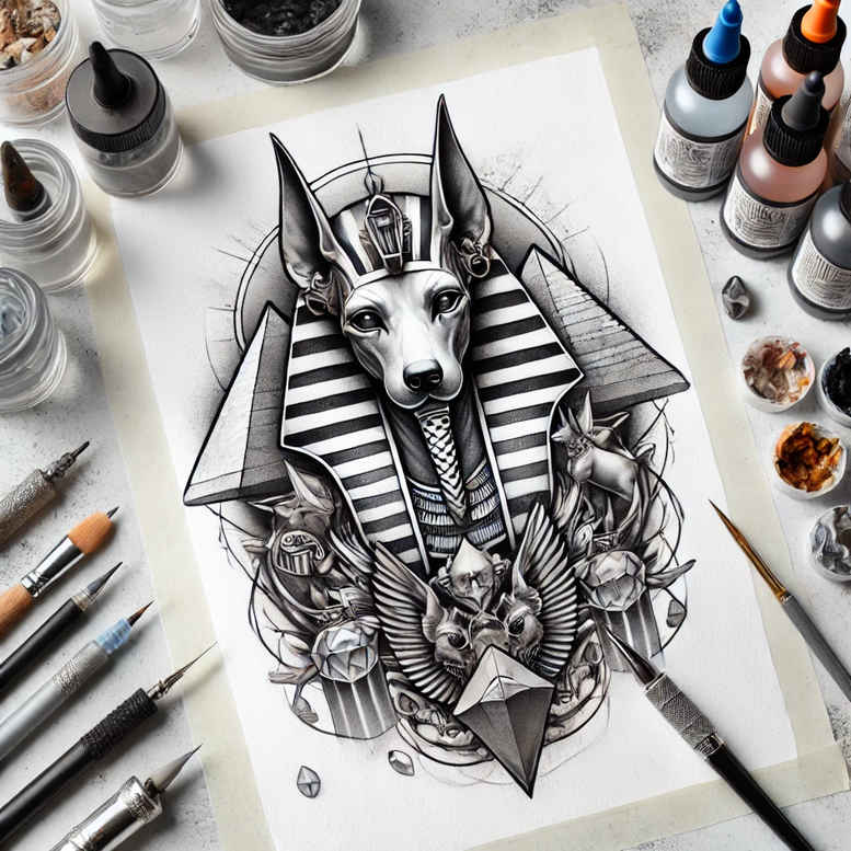 anubis tattoo design ideas expressive color jackal-headed for outer arm