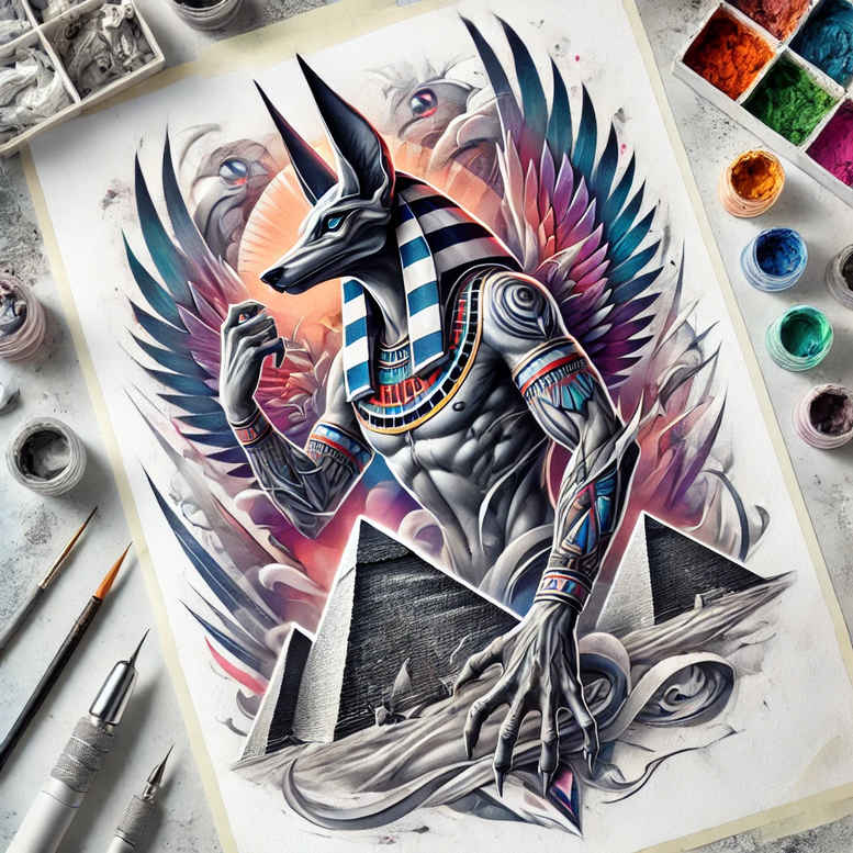 anubis tattoo design ideas strong outlines underworld for lower leg