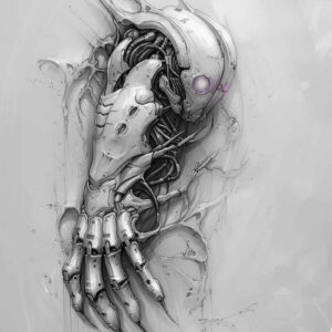 biomechanics tattoo design ideas Surrealism metamorphosis anatomy art for upper chest