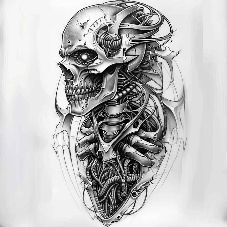 biomechanics tattoo design ideas bold motifs hybrid forms represents resilience