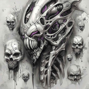 biomechanics tattoo design ideas refined lines intricate detail for upper arm