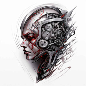 biomechanics tattoo design ideas Surrealism phantom shadows machine motifs for behind ear