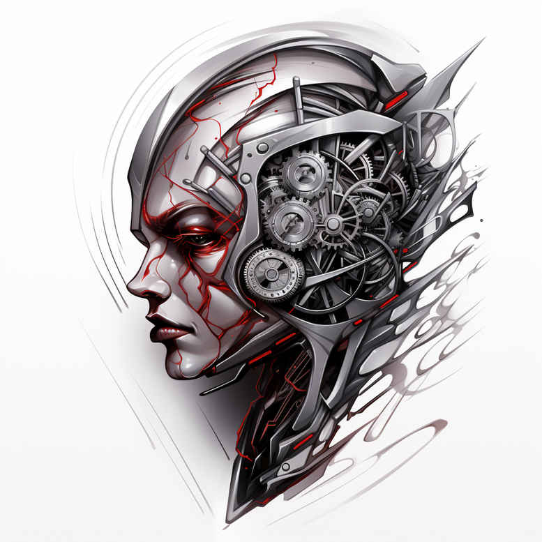 biomechanics tattoo design ideas Surrealism phantom shadows machine motifs for behind ear