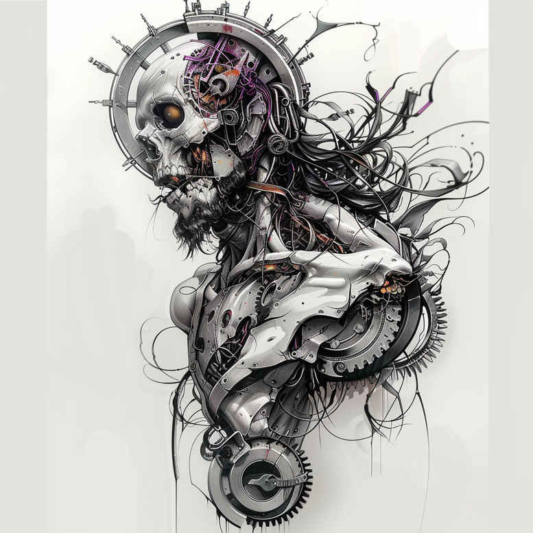 biomechanics tattoo design ideas 3D-rendered mechanical synergy for lower back