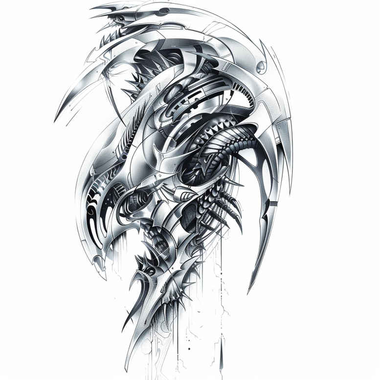biomechanics tattoo design ideas Realism ultra detailed organic forms endurance and power
