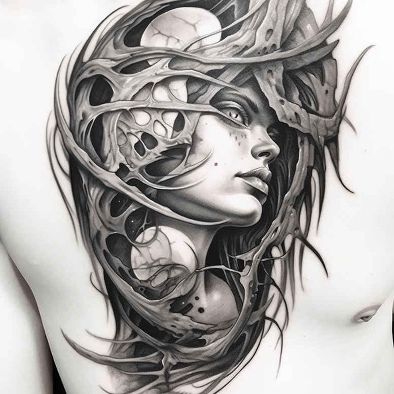 biomechanics tattoo design ideas defined outlines precision lines for collarbone