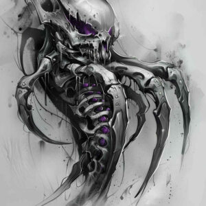biomechanics tattoo design ideas Surrealism otherworldly robotic detail for shoulder blade