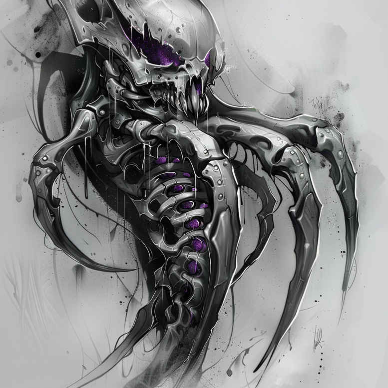 biomechanics tattoo design ideas Surrealism otherworldly robotic detail for shoulder blade